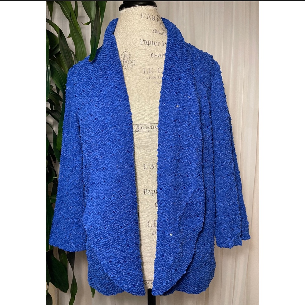 🌹SOLD🌹Vintage 1990s Cobalt Blue Sequin Shawl Collared Blazer. Lined. Size: 16